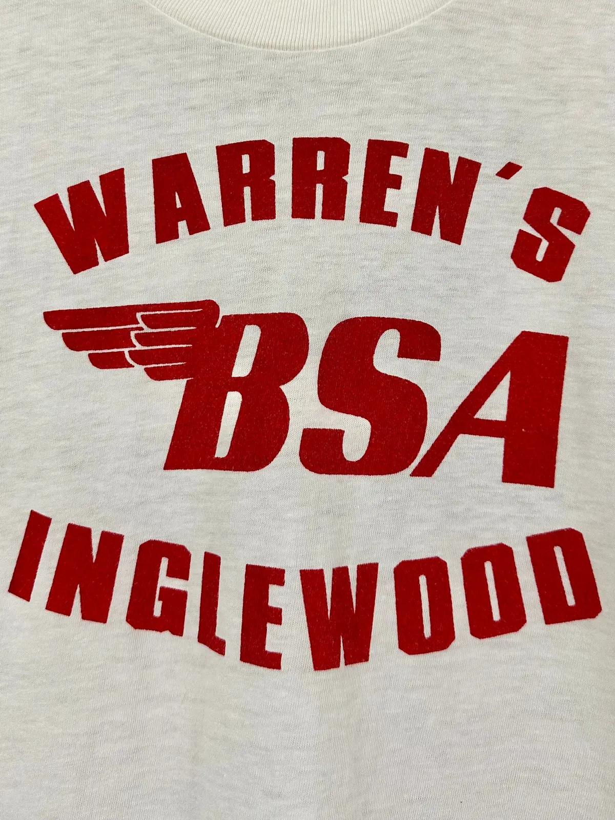Vintage 60S 1960S Bsa Motorcycles Dealer T-Shirt Warrens Inglewood California White Amcrest Label Mens Small S 17.25X26 1