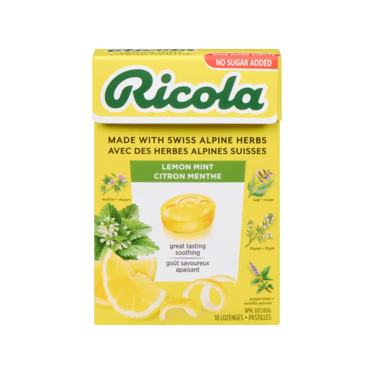 Hyg Ricola Lemon Mint No Sugar Added Lozenges 18Ct (120) -New 1
