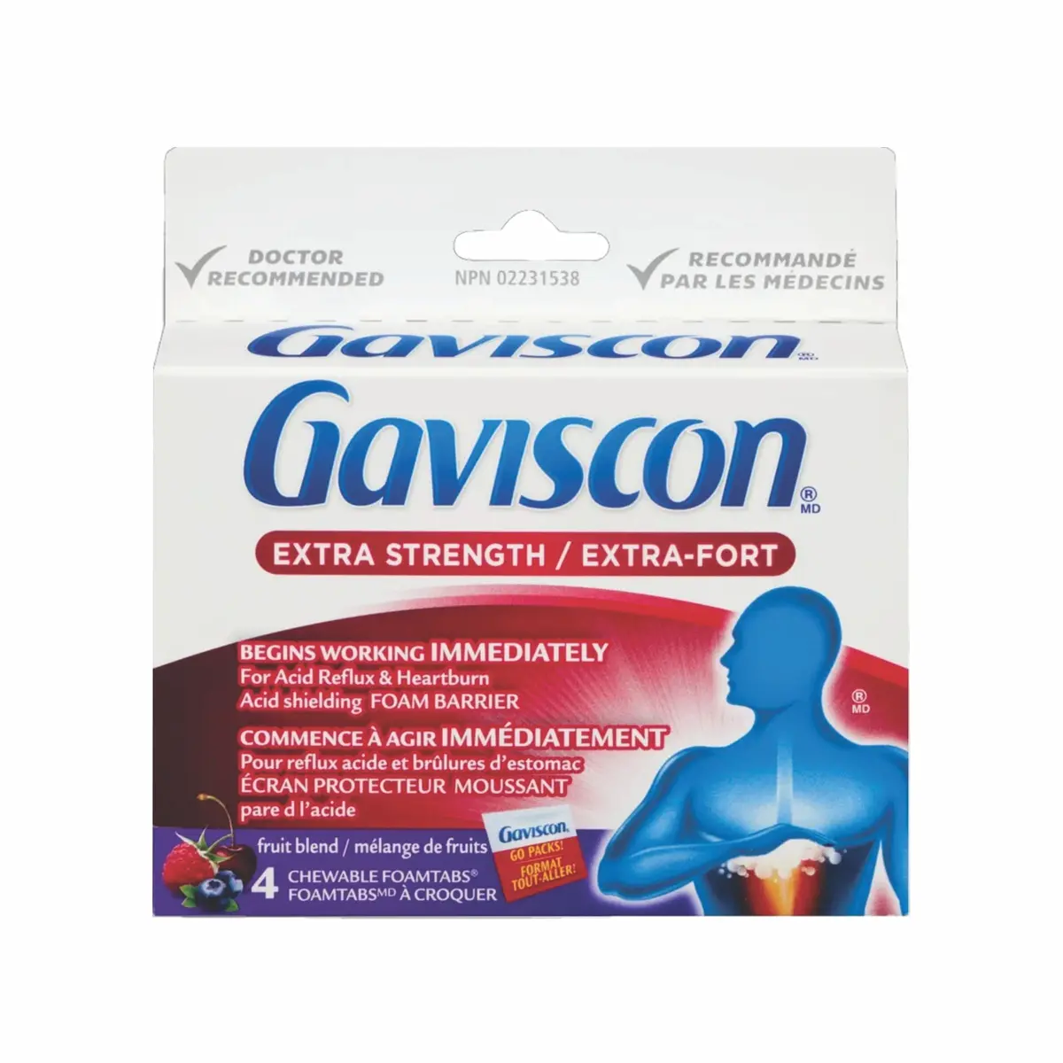 Hyg Gaviscon X-Strength Chewable Foamtabs Fruit Blend 4Ct - New 1