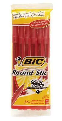 Sty (D) Bic Round Stic Easy Glide Pen 6 Pk Red 1