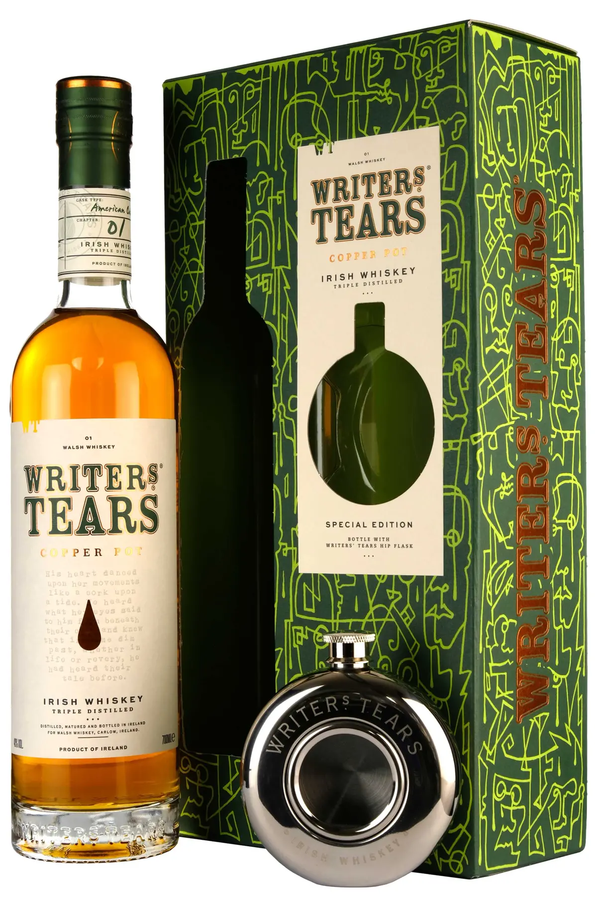 Writers' Tears Copper Pot Irish Whiskey | Gift Pack With Branded Hip Flask 1