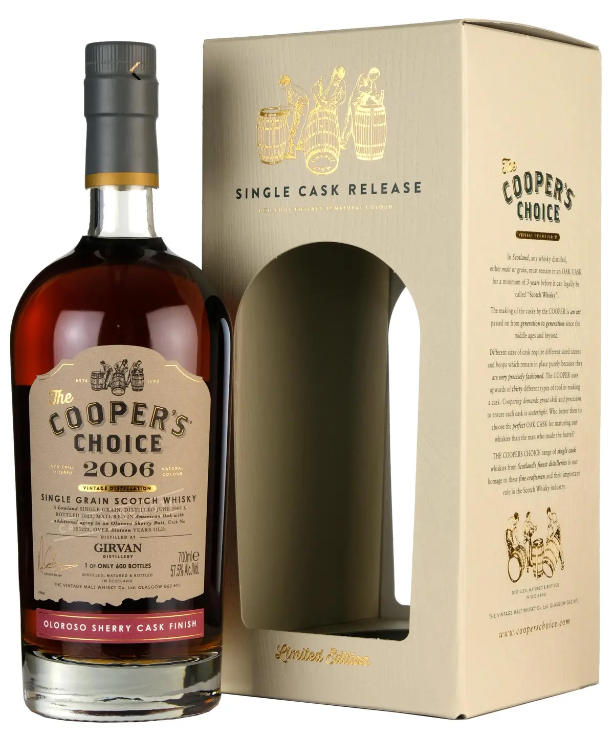 Girvan 2006-2023 | 16 Year Old Cooper's Choice Single Cask 523223 1