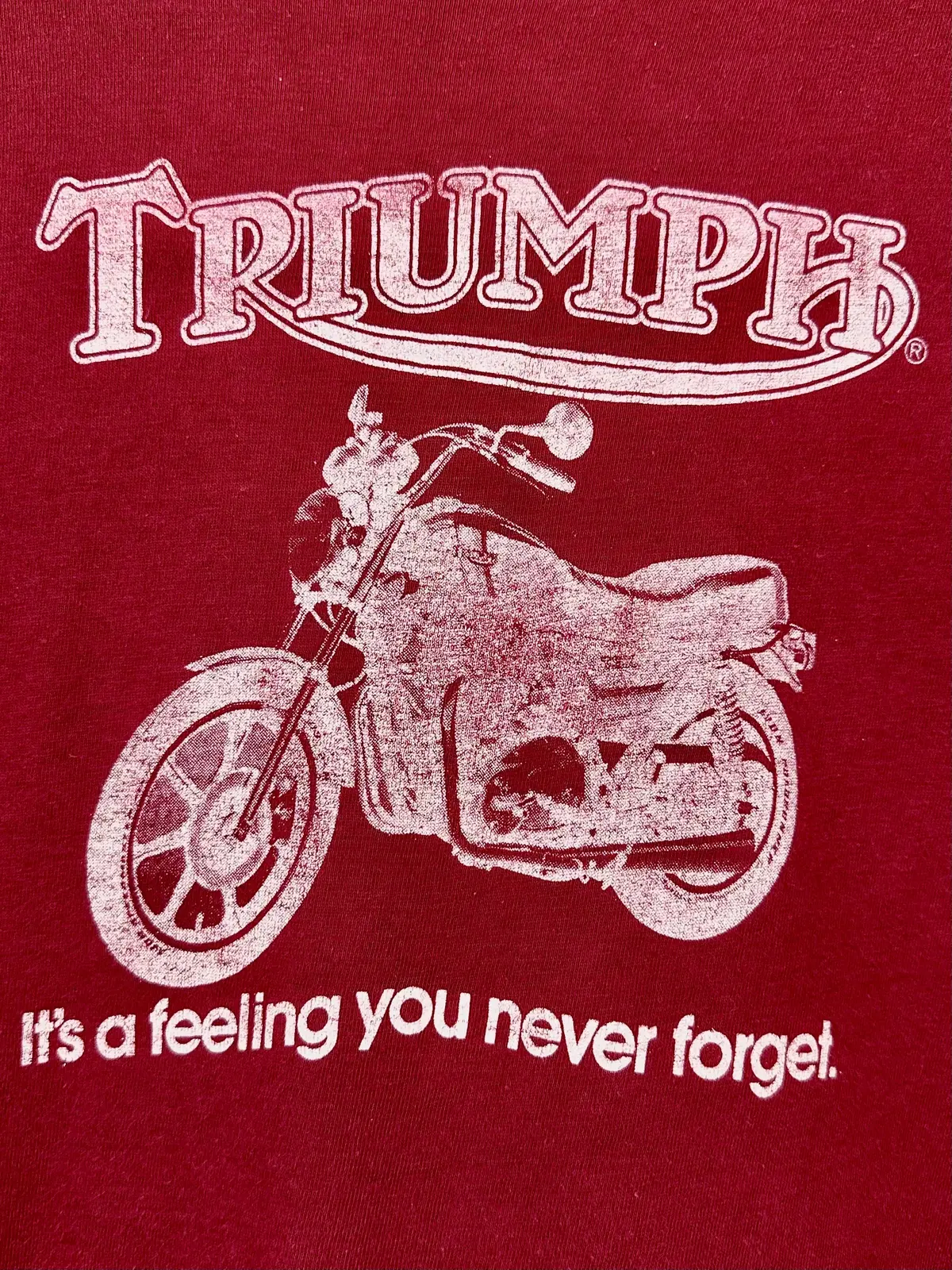 Vintage 80S 1980S Triumph Motorcycles Dealer T-Shirt Franks Motorcycle Sales & Service Essex Vermont Soft Burgundy Red Hanes Label Mens Medium Large M L 20X27.25 1
