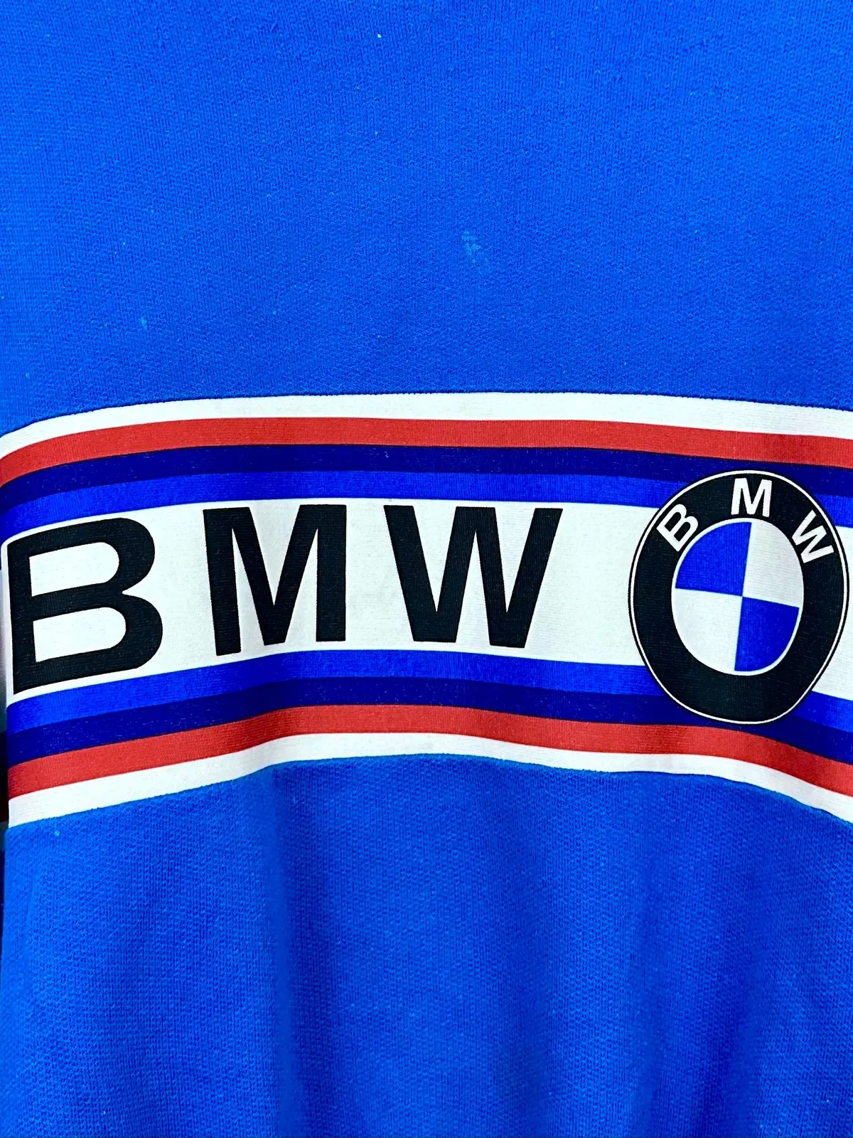 Vintage 80S Bmw M Motorsport Striped Sweatshirt M Series Auto Racing European Automotive German Car Blue Mens Small S 1
