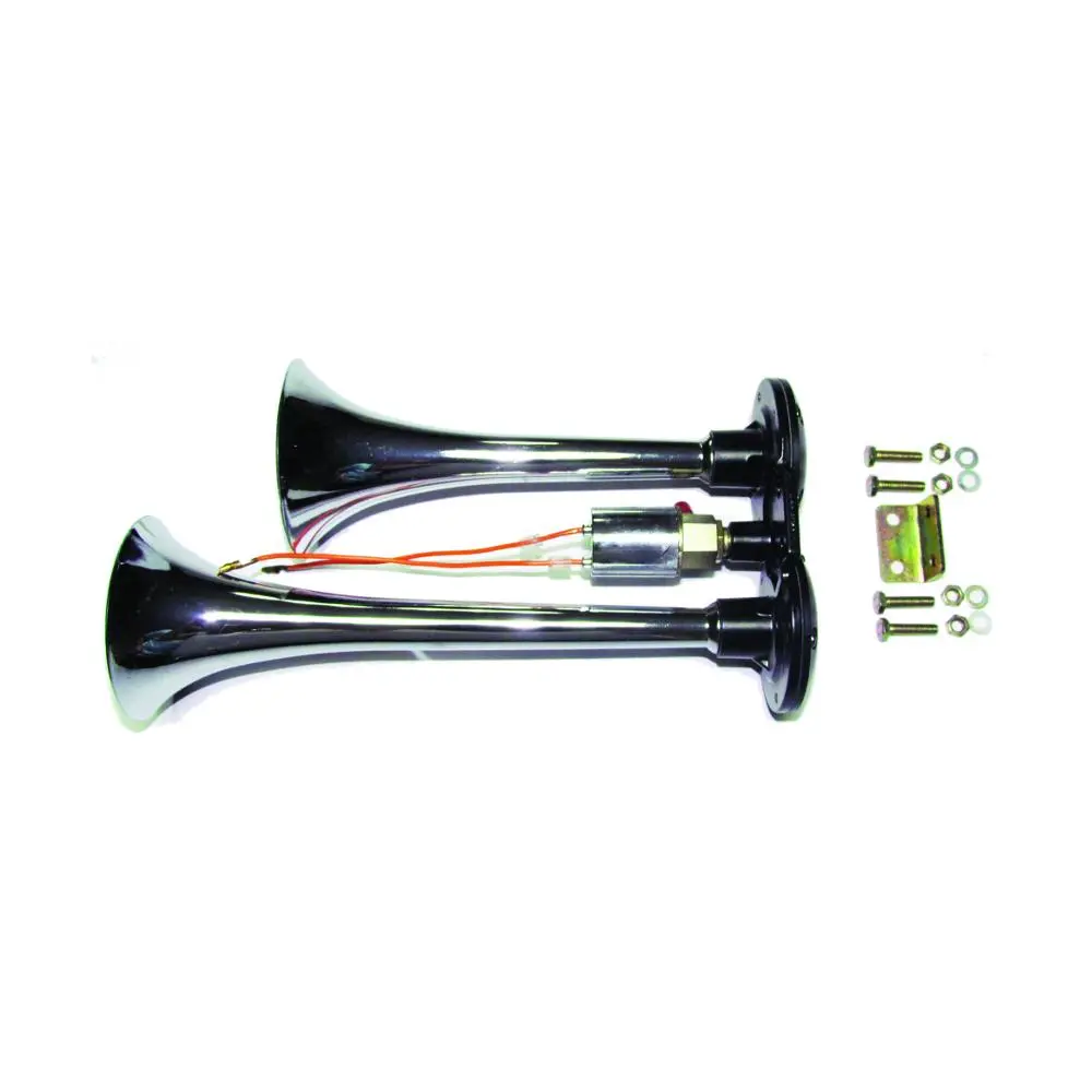 Fortpro 2 Round Chrome Trumpet Air Horn - 12/24 Volt Train Horn For Trucks & Semi-Trucks | F224767 1