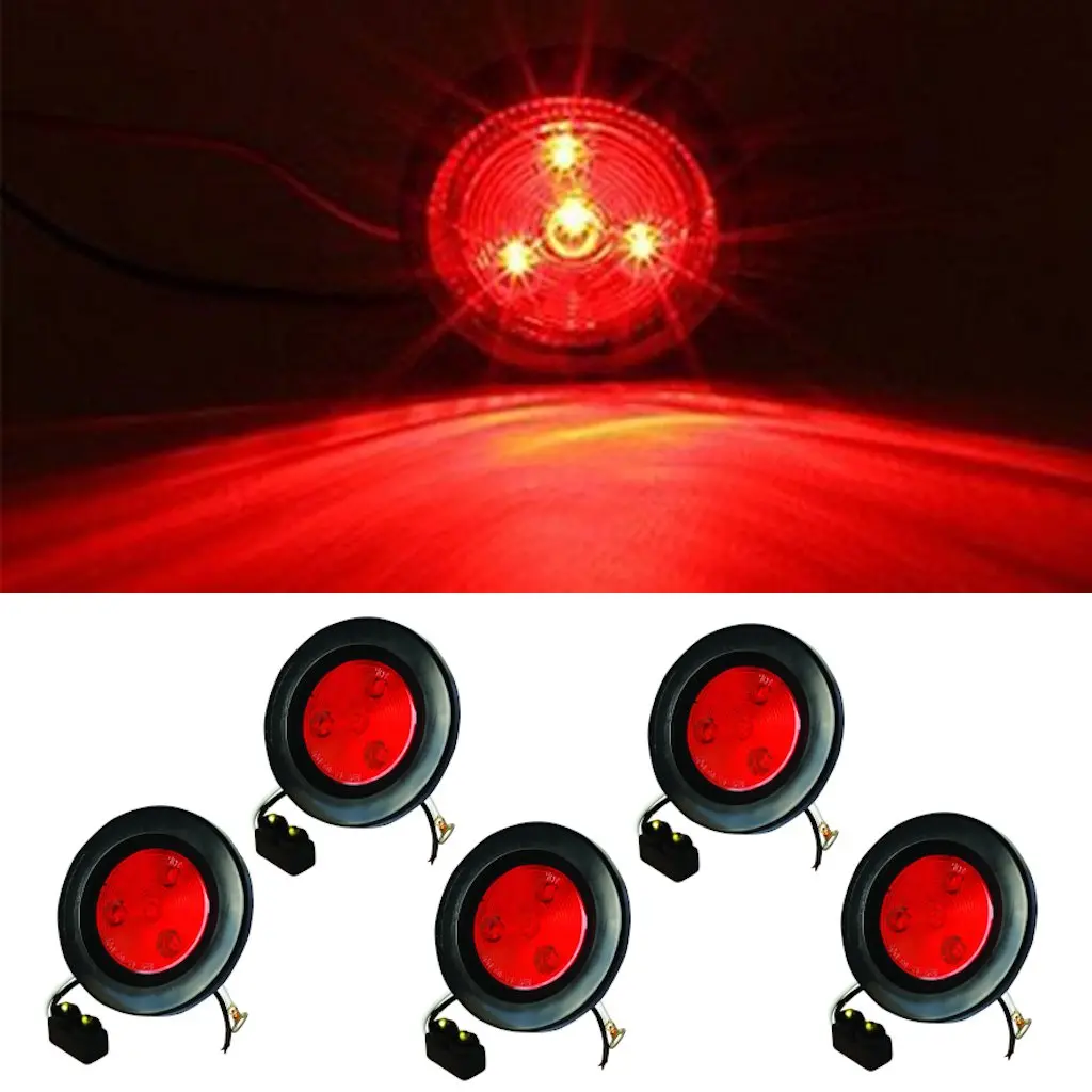 Fortpro 2-1/2" Red Round Clearance/Marker Led Light With 4 Leds And Red Lens - 5 Pack | F235159 1