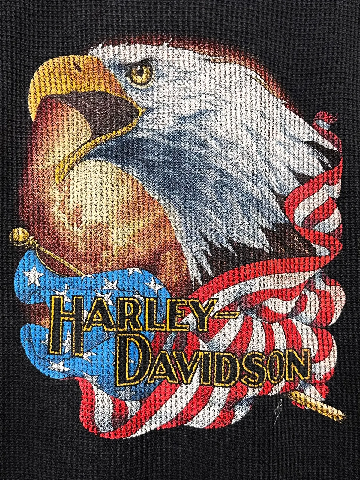 Vintage 80S 1980S Harley Davidson Motorcycles Sleeveless Cut-Off Thermal T-Shirt Tank Top Hogs Breath Bikes West Hills California Ca Dealer Je Morgans Label Black Mens Medium M 1