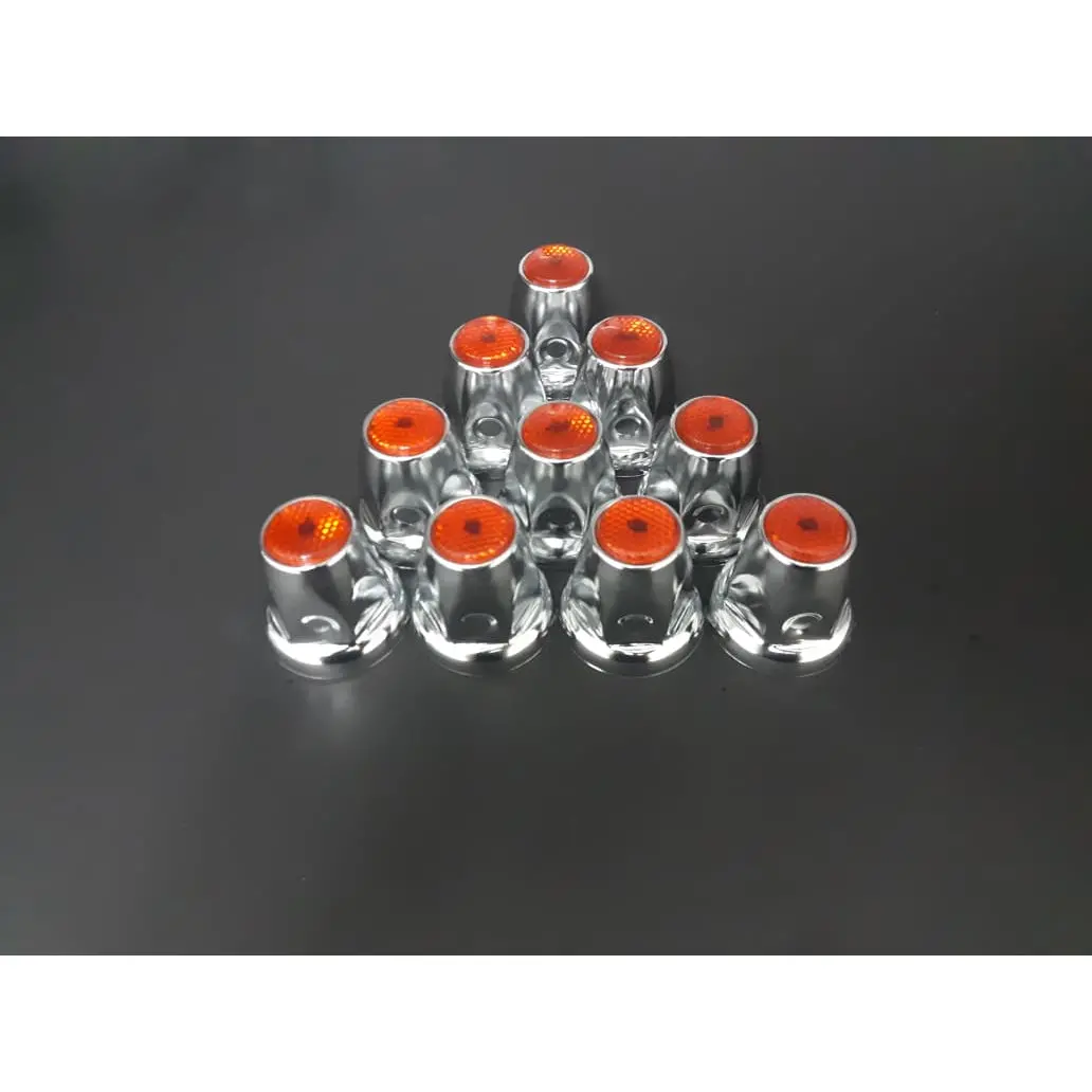 Fortpro 33Mm X 2 1/8" Chrome Push-On Nuts Covers With Red Top Reflector - 10 Pack | F247616-R-10Qty 1