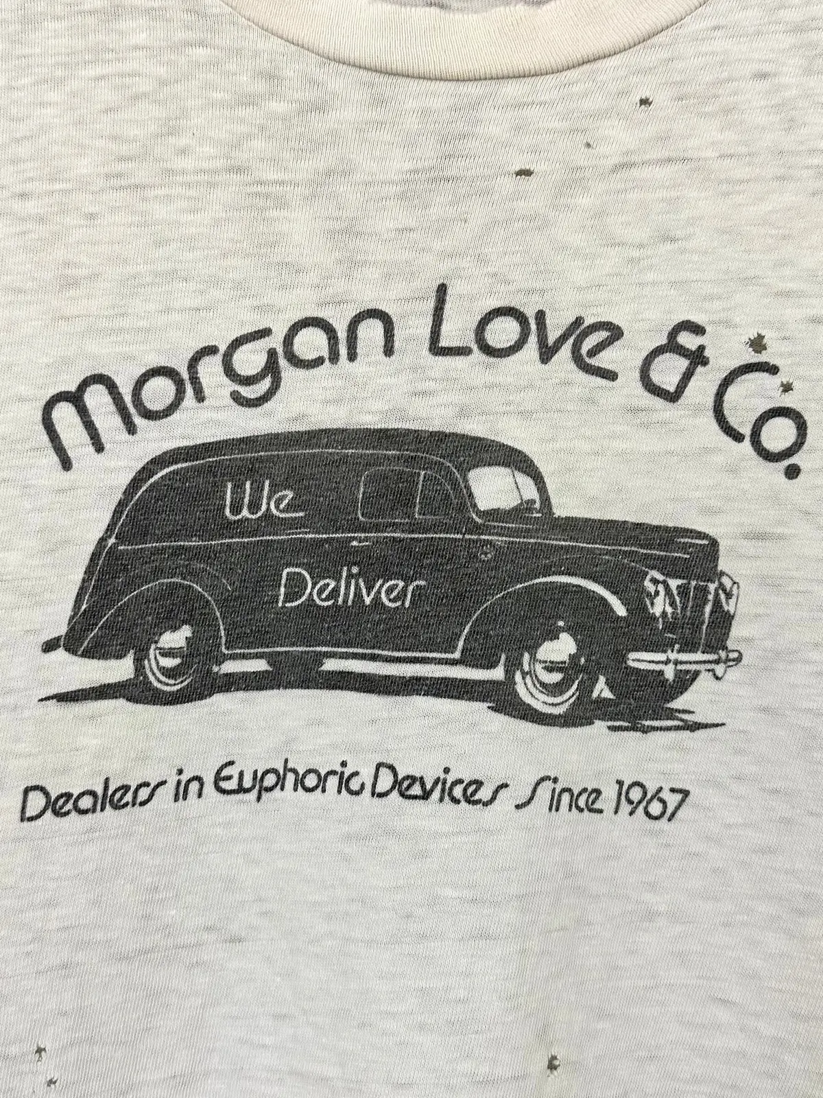 Vintage 70S 1970S Morgan Love & Co T-Shirt Dealers In Euphoric Devices Since 1967 Marijuana Smoking Accessories Bongs Pipes Hippie Stoner Cannabis Weed Thrashed Burnout White Hanes Label Mens Medium M 19X27 1