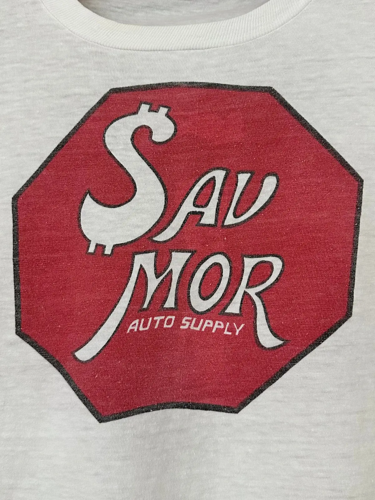 Vintage 60S 70S 1960S 1970S Sav-Mor Auto Parts T-Shirt Mesquite Plano Texas Automotive Car Mechanic Speed Shop Thin Soft White Mens Small S 1