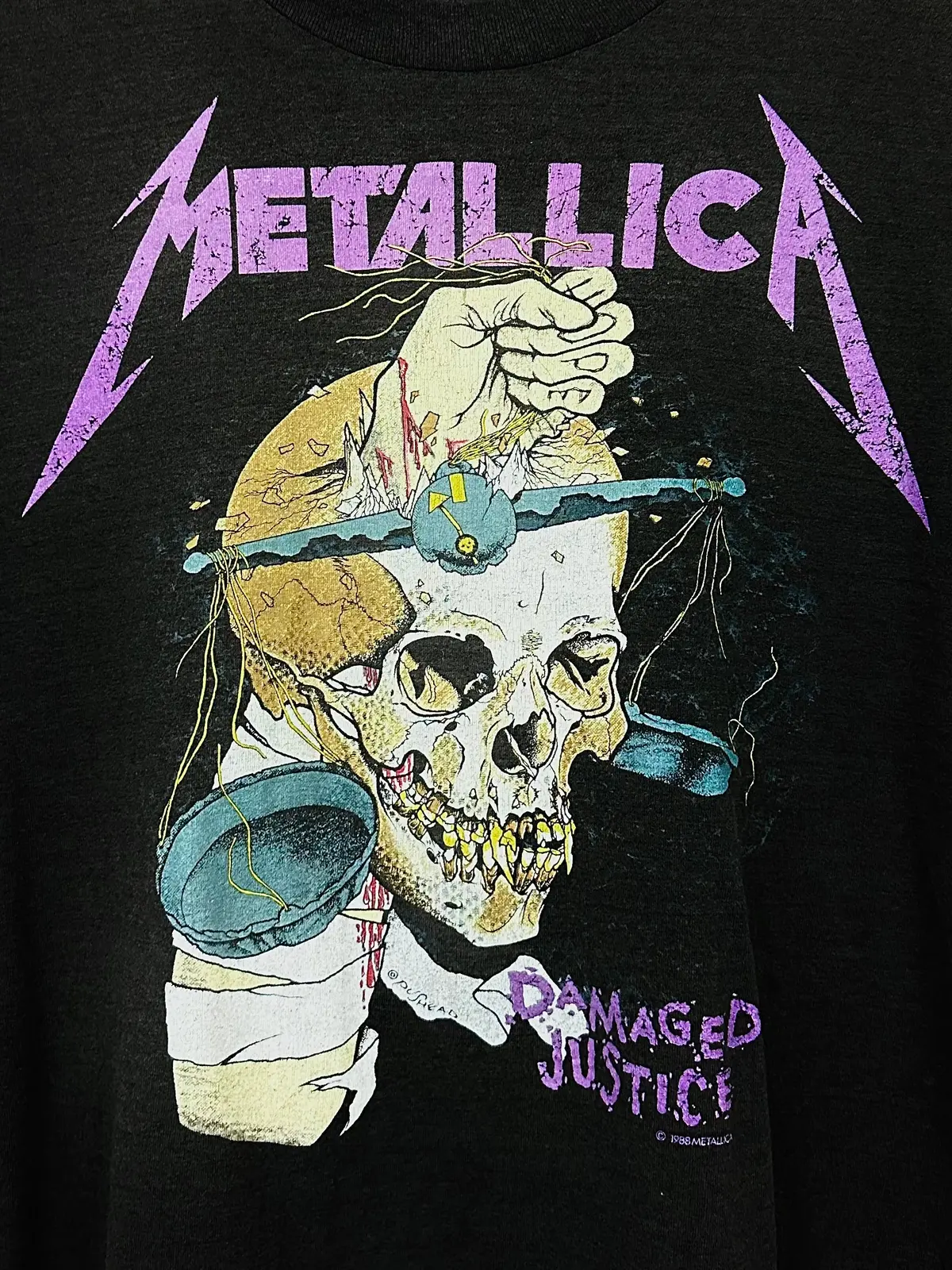Vintage 80S 1980S 1988 Metallica Damaged Justice Summer Tour Heavy Metal Rock Concert T-Shirt And Justice For All Pushead Black Spring Ford Label Mens Medium M 1