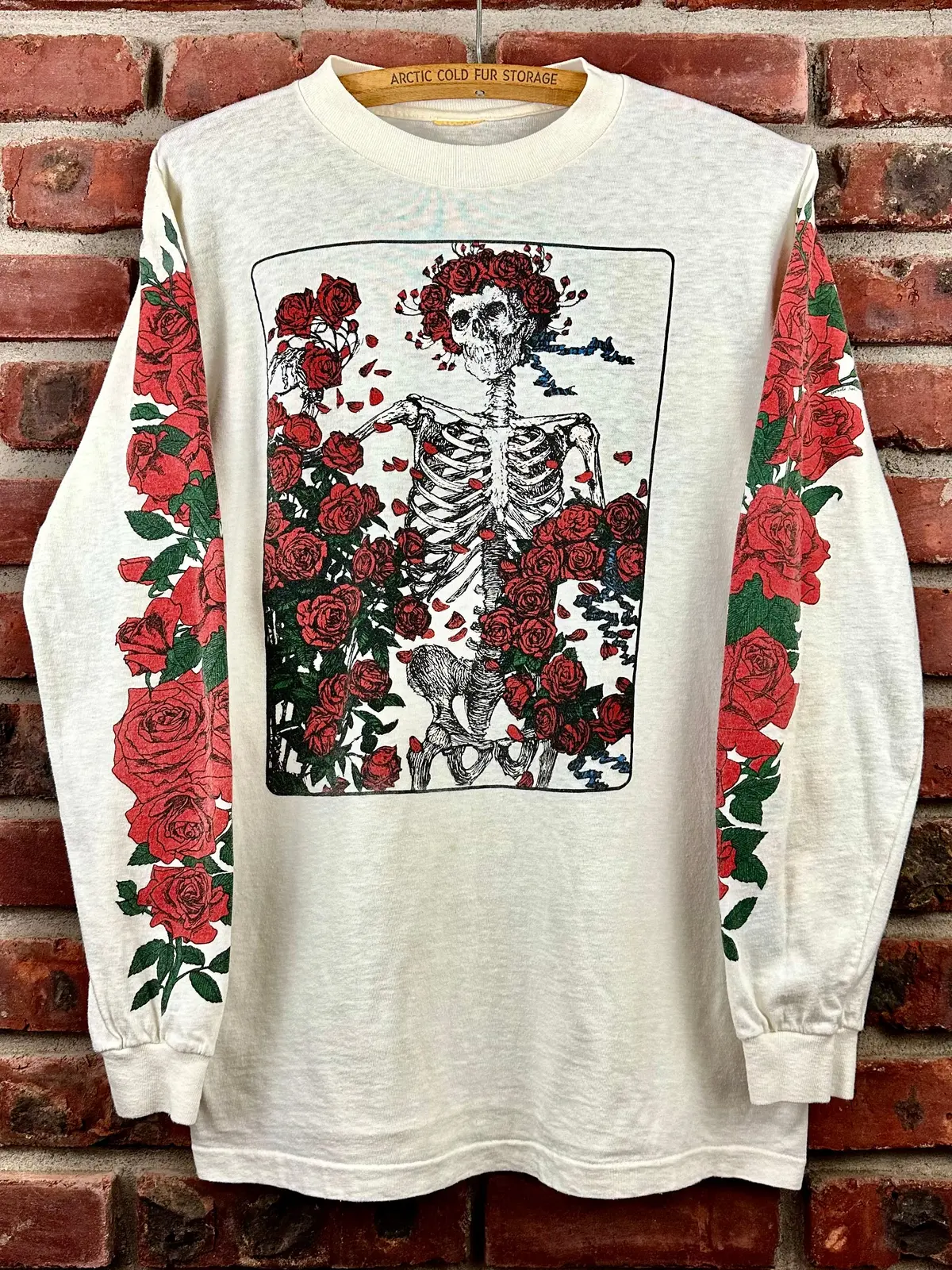 Vintage 80S 1980S Grateful Dead Bertha Roses Wagon Wheel Rock Concert Tour Long Sleeve White T-Shirt Jam Band White Mens M Medium 1