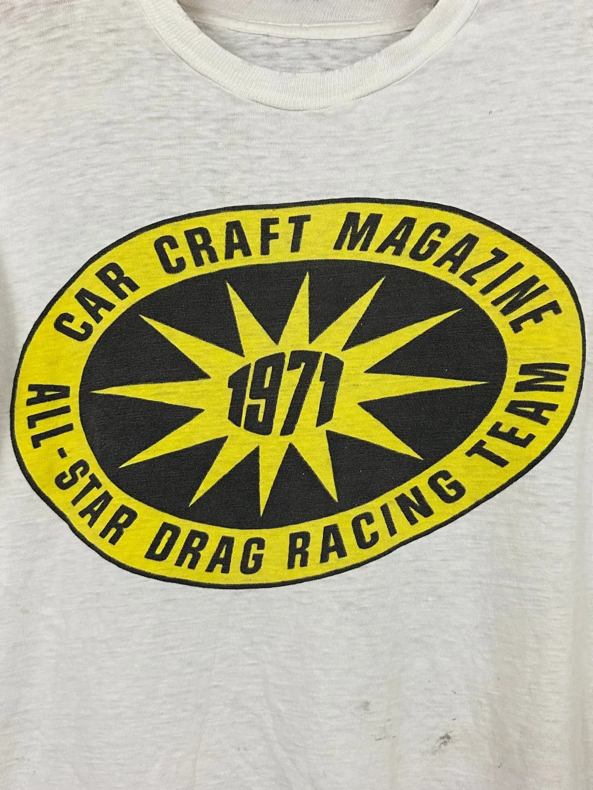 Vintage 70S 1970S 1971 Car Craft Magazine All-Star Drag Racing Team T-Shirt Hot Rod Auto Automotive Speed Shop Distressed Paper Thin White Mens Small S 18.5X24 1