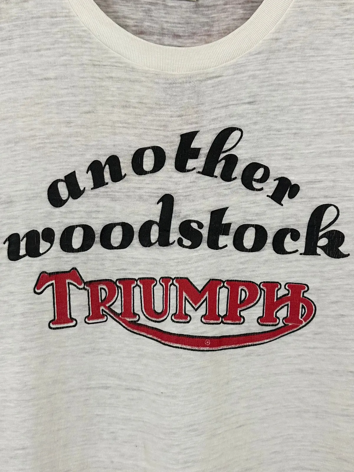 Vintage 70S 1970S Triumph Motorcycles Dealer T-Shirt Woodstock New York Paper Thin Burnout White Derby Plus Label Mens Small S 17X24 1