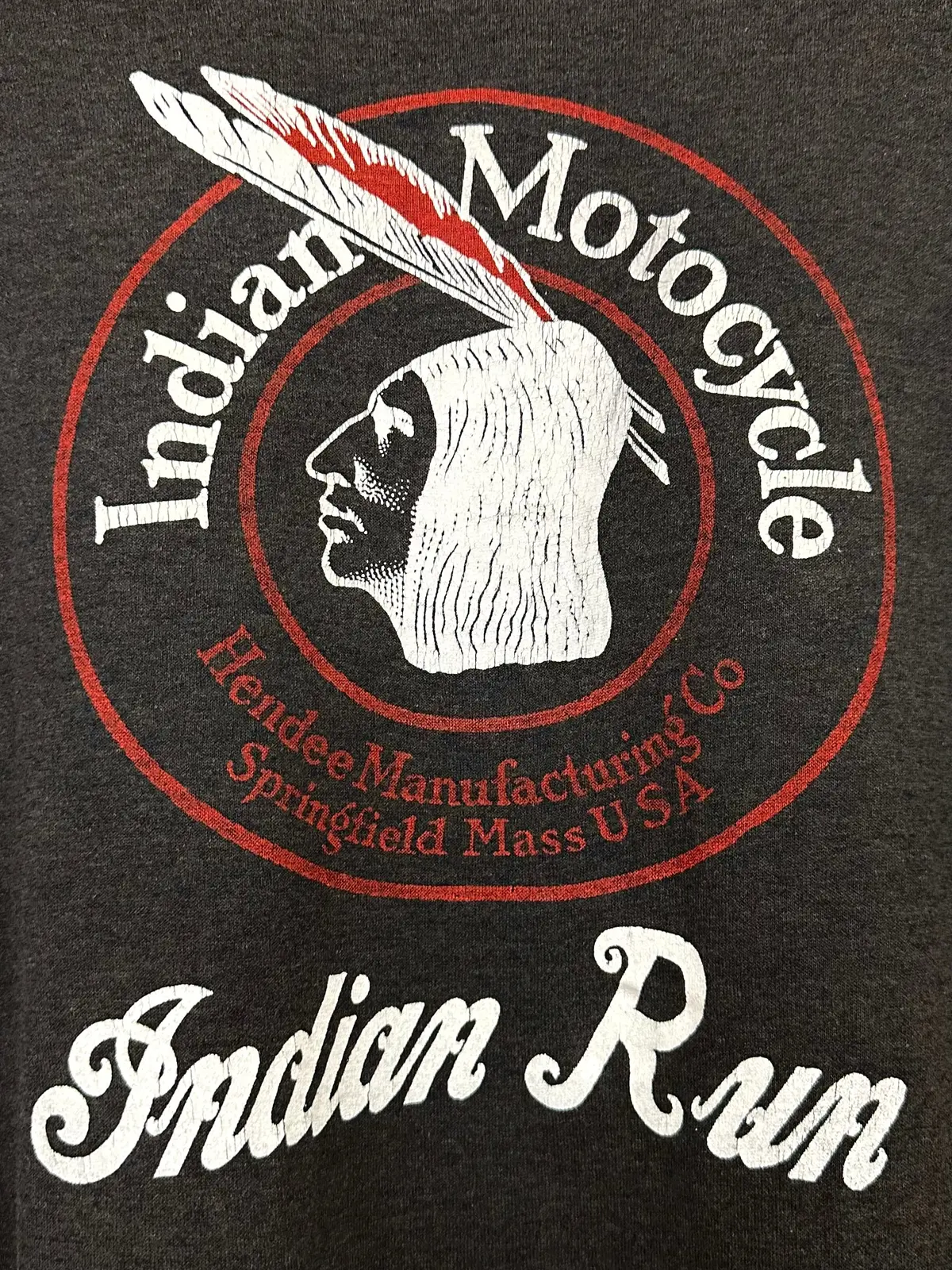 Vintage 80S 1980S Indian Motorcycles T-Shirt Indian Run Biker Rally Faded Black Stedman Label Mens Medium M 21X28 1