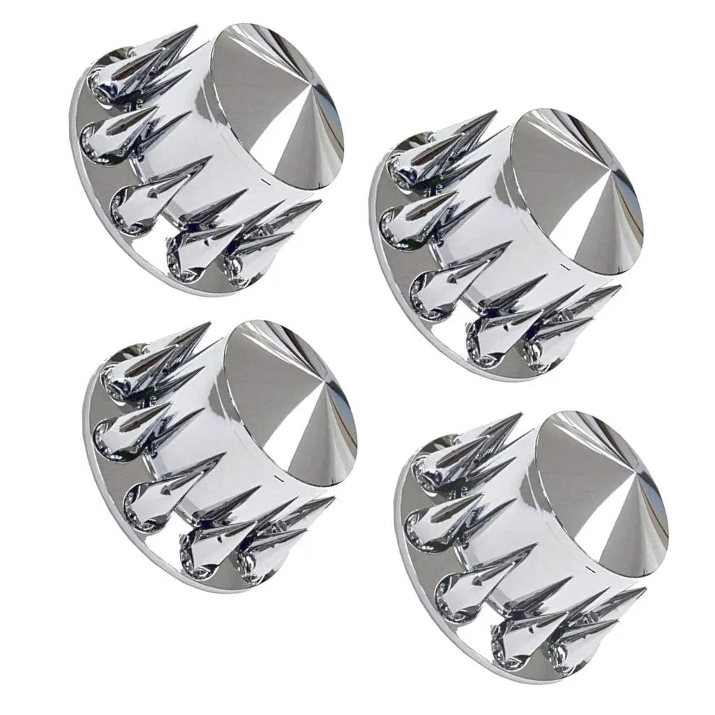 Fortpro Qty-4 Semi Truck Chrome Rear Axle Wheel Cone Style Cover Kit Hub Cap W/ 33Mm Spike Thread-On Nuts Covers | F247608-4Qty 1