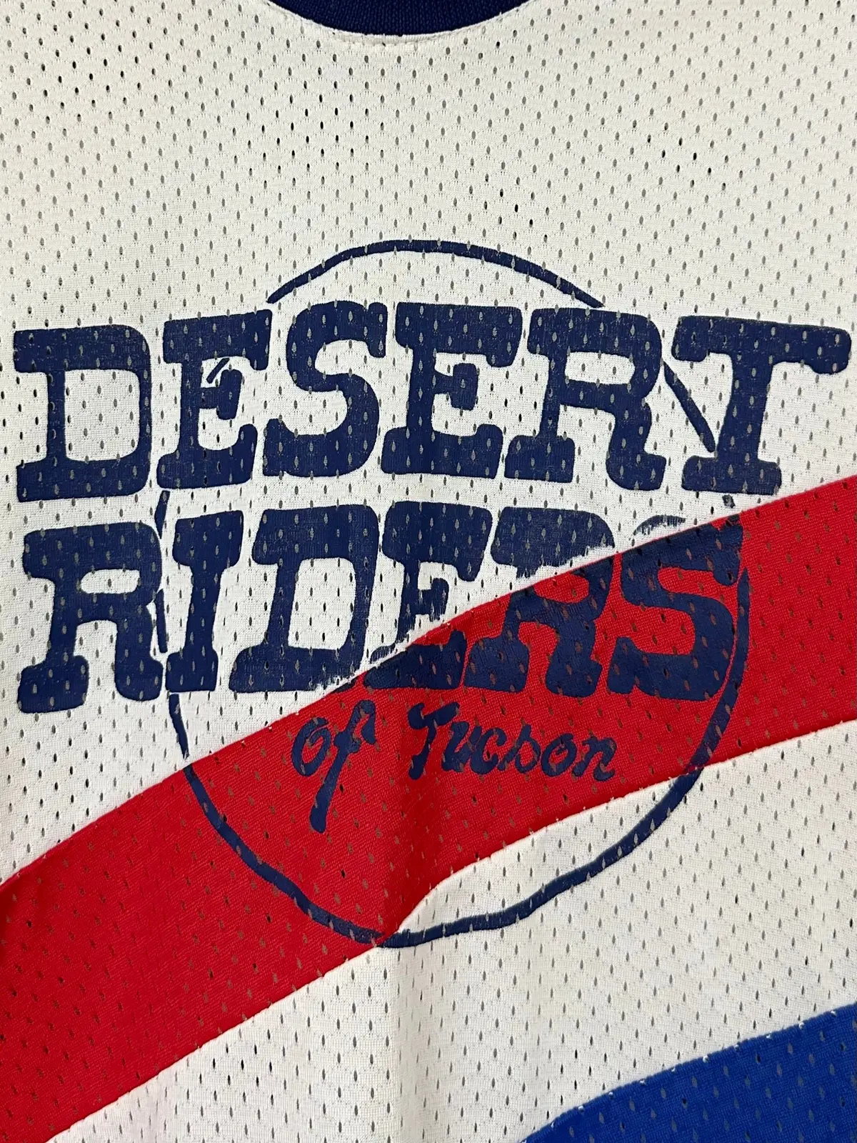 Vintage 70S 80S 1970S 1980S Desert Riders Of Tucson Arizona Motocross Jersey Nylon Mesh Long Sleeve T-Shirt White Striped Mens Small S 1