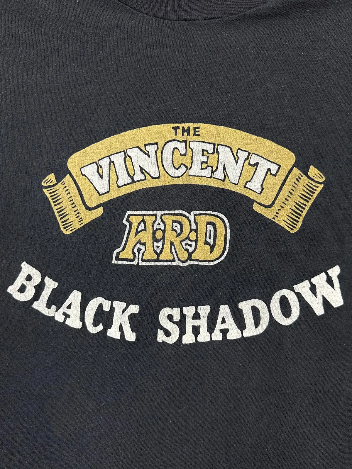 Vintage 70S 1970S The Vincent Hrd Black Shadow Motorcycle T-Shirt Classic Motorcycles Of Santa Cruz California Ca Dealer British Biker Soft Faded Black Hanes Label Mens Small S 17.25X26 1