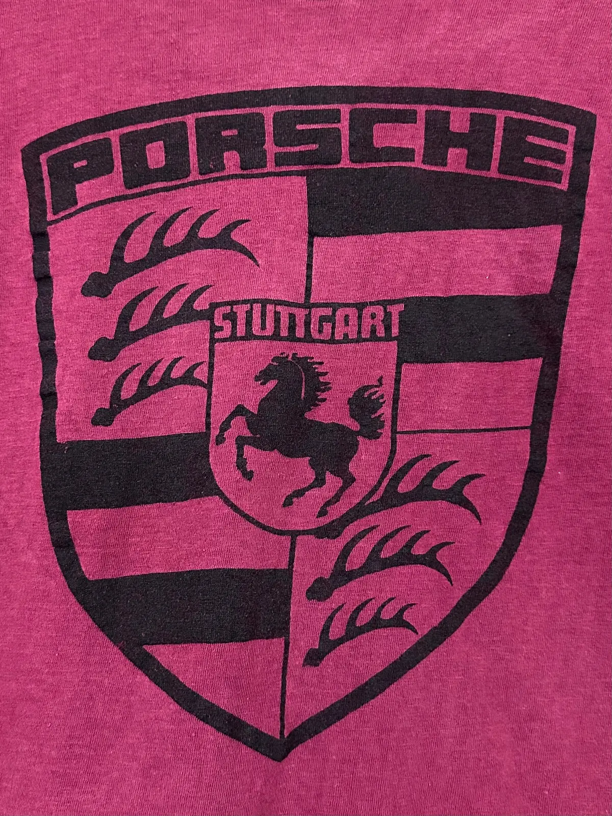Vintage 70S 1970S Porsche Audi Canadian Dealer T-Shirt Westminster Canada German Car Dealership European Automotive Auto Mechanic Faded Burgundy Red Tiger Label Mens S Small 1