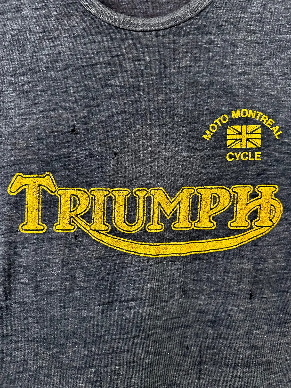 Vintage 70S 1970S Triumph Motorcycles Dealer T-Shirt Moto Montreal Canada Paper Thin Burnout Soft Faded Black Mens Small S 17.25X28.25 1