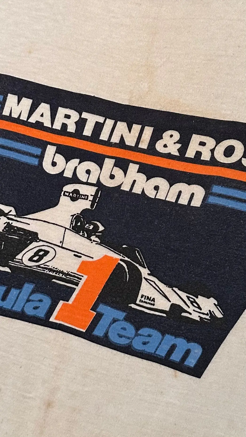 Vintage 70S 1970S Martini & Rossi Brabham Formula 1 Team F1 Ringer T Shirt Formula One Bt44b Car Grand Prix Auto Racing Automotive White Hanes Label Mens Large L*******Cw 1