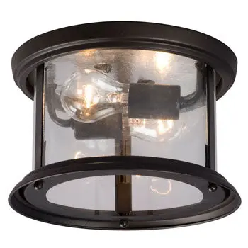 Huntington Flushmount - Oil Rubbed Bronze, Clear Glass, 2 X 60W Bulbs, 10"X6.25", Non-Dimmable - Elegant Design With Clear Glass, Perfect For Enhancing Any Room's Ambiance. 1
