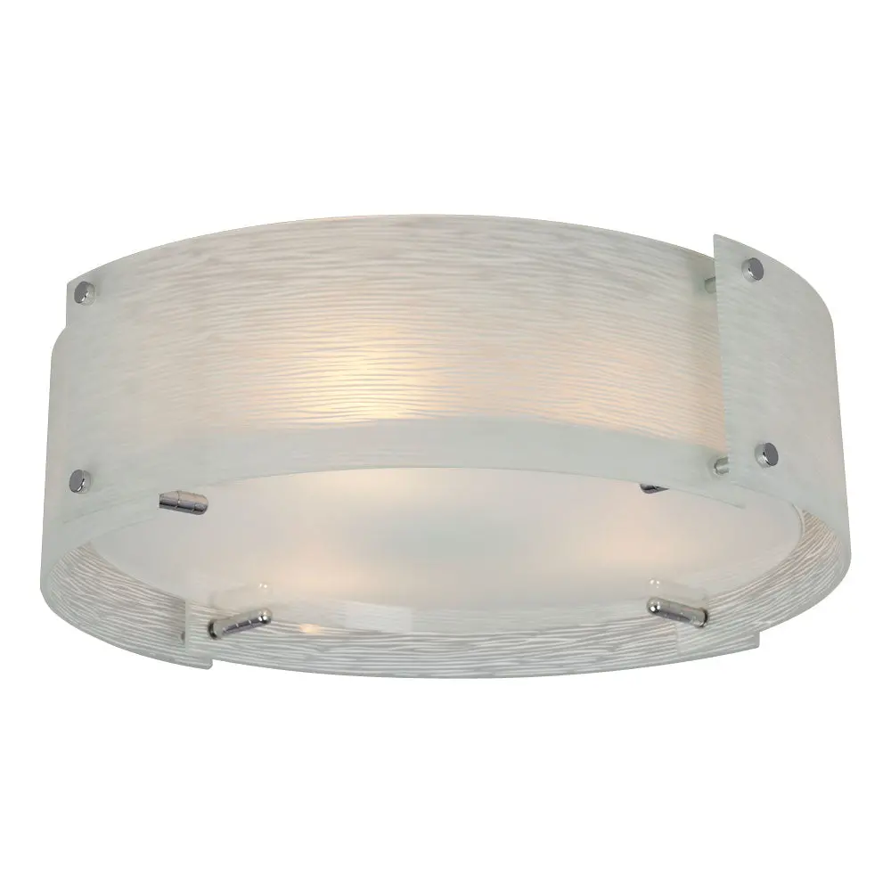 Madeo 3-Light Chrome Flush Mount With Frosted Textured Glass Shade, 60W, 17-7/8"D X 5"H, Non-Dimmable, Elegant Lighting Fixture 1