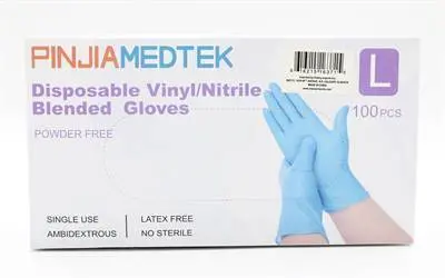 Supp Disp Glvs Pinjia Medtek Vinyl/Nitrile Blend L 100/Box 1