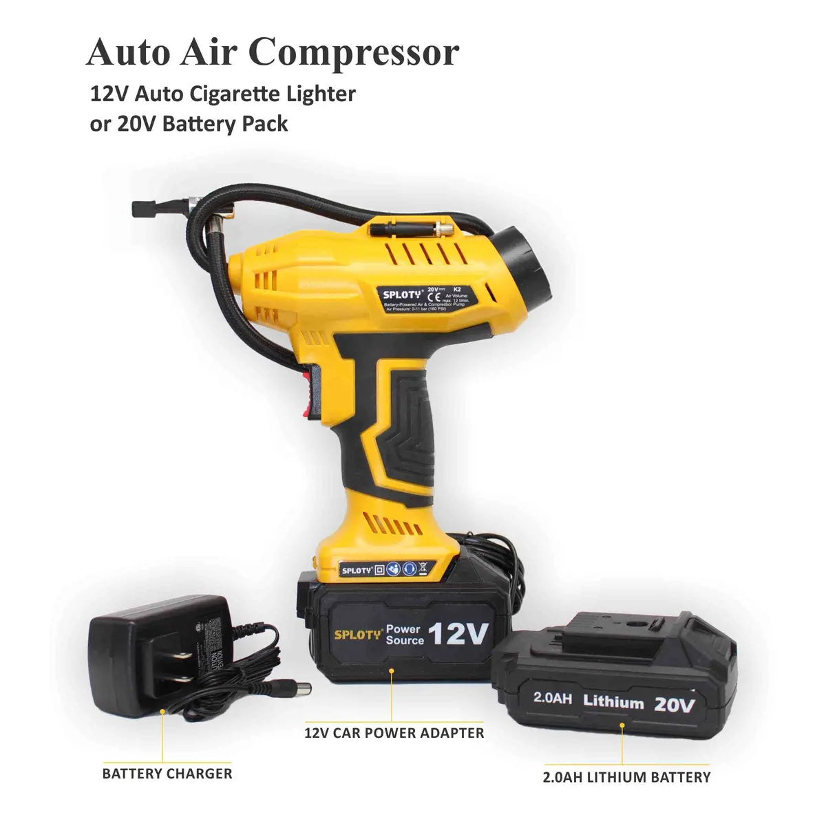 Ts Air Compressor 12V Auto Cigarette Lighter/20V Battery Pack 1