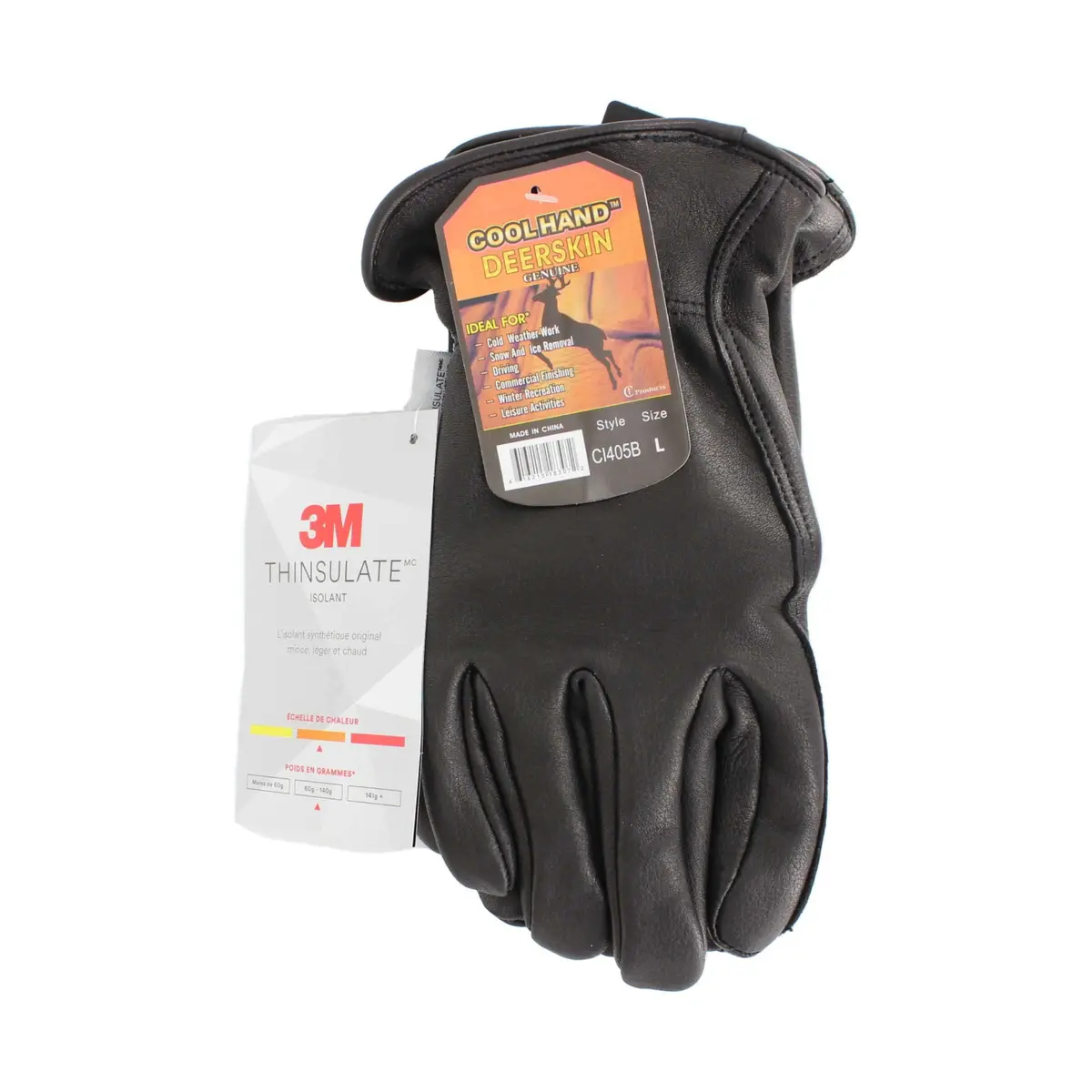 Glvs Deerskin 3M Thinsulate Fleece Lined Blk L (Ci405b) 1