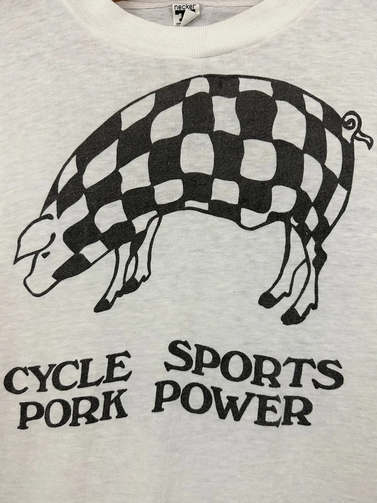 Vintage 60S 1960S Cycle Sports Pork Power Motorcycle Dealer T-Shirt Speed Shop Racing White Necker Label 1