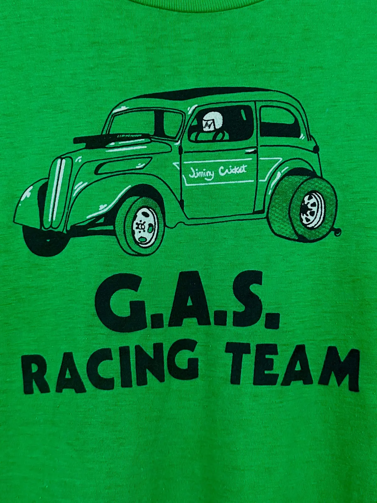 Vintage 70S 1970S Jiminy Cricket G.A.S. Drag Racing Team T-Shirt Gasser Hot Rod Automotive Auto Green Hanes Mens Small S 1