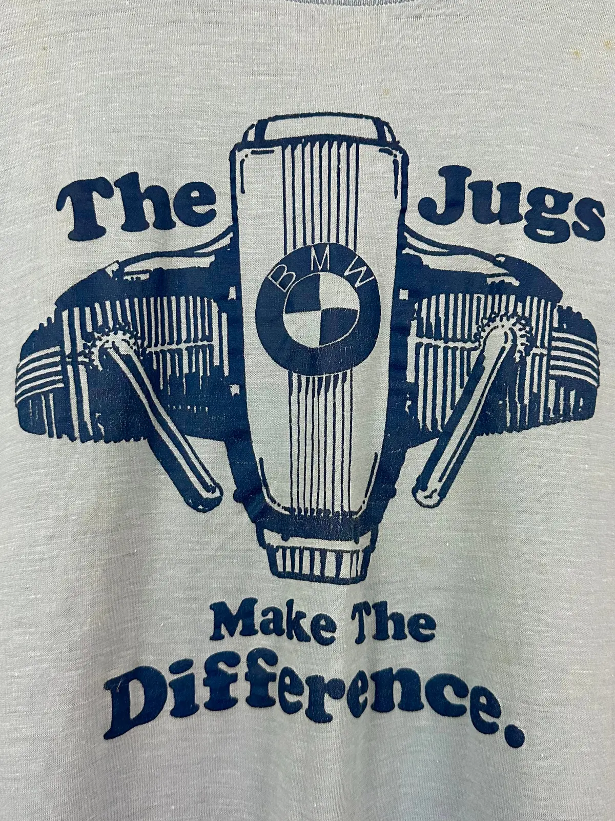 Vintage 70S 1970S Bmw Motorcycles Dealer T-Shirt “The Jugs Make The Difference” Four Seasons Medina Ohio Blue Mens S 18.5X24.75 1