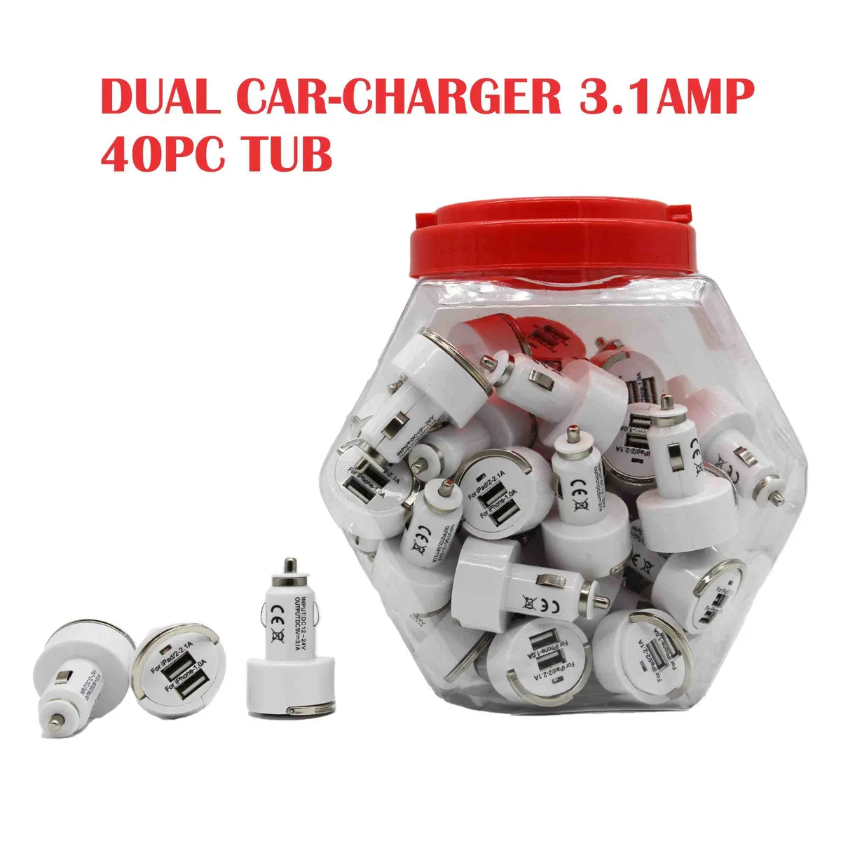 Acc Dual Car-Charger 3.1Amp 40Pc Tub 1