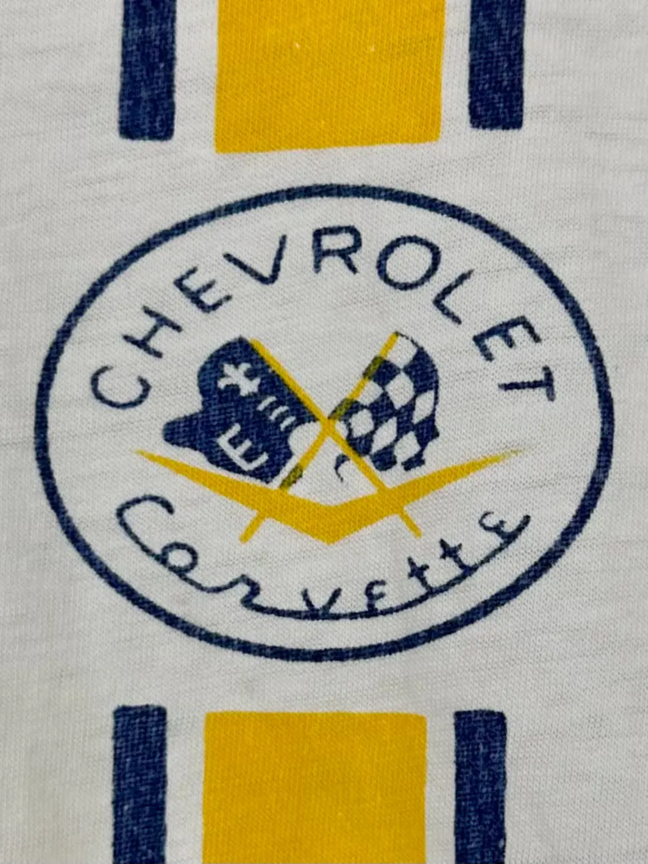 Vintage 60S 1960S Chevrolet Corvette Racing Stripe T-Shirt Automotive Auto Car Thin Soft White Velva Sheen Mens Medium M 1