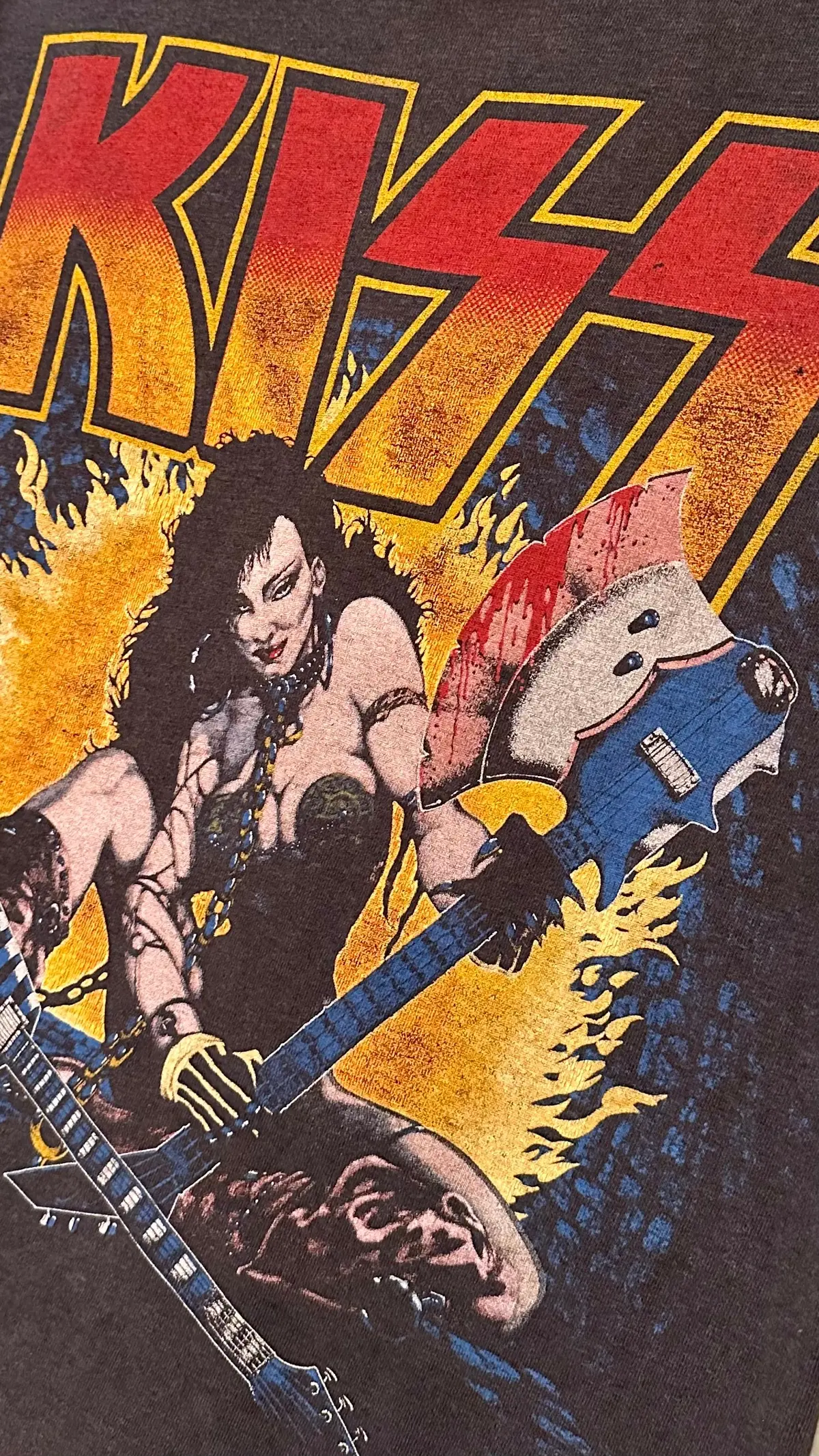 Vintage 80S 1980S 1984 Kiss Rocks Texas Animalize Rock Concert Tour T Shirt Sleeveless Cut-Off Thrashed Distressed Paper Thin Faded Black Mens Medium M ***** 1
