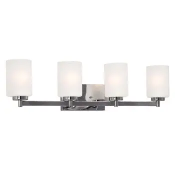 Kaden 4-Light Chrome Vanity With Satin White Glass, 100W Medium Base, 28.25"W X 7.75"H, Non-Dimmable - Elegant Bathroom Lighting Fixture, Modern Chrome Finish, Ideal For Bathrooms And Powder Rooms 1