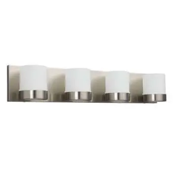Junction 4-Light Vanity Fixture - Brushed Nickel Finish, G9 Base, 50W Bulbs, White Glass, 27.5" Width - Sleek And Modern Design, Energy Efficient, Non-Dimmable, Perfect For Bathrooms. 1