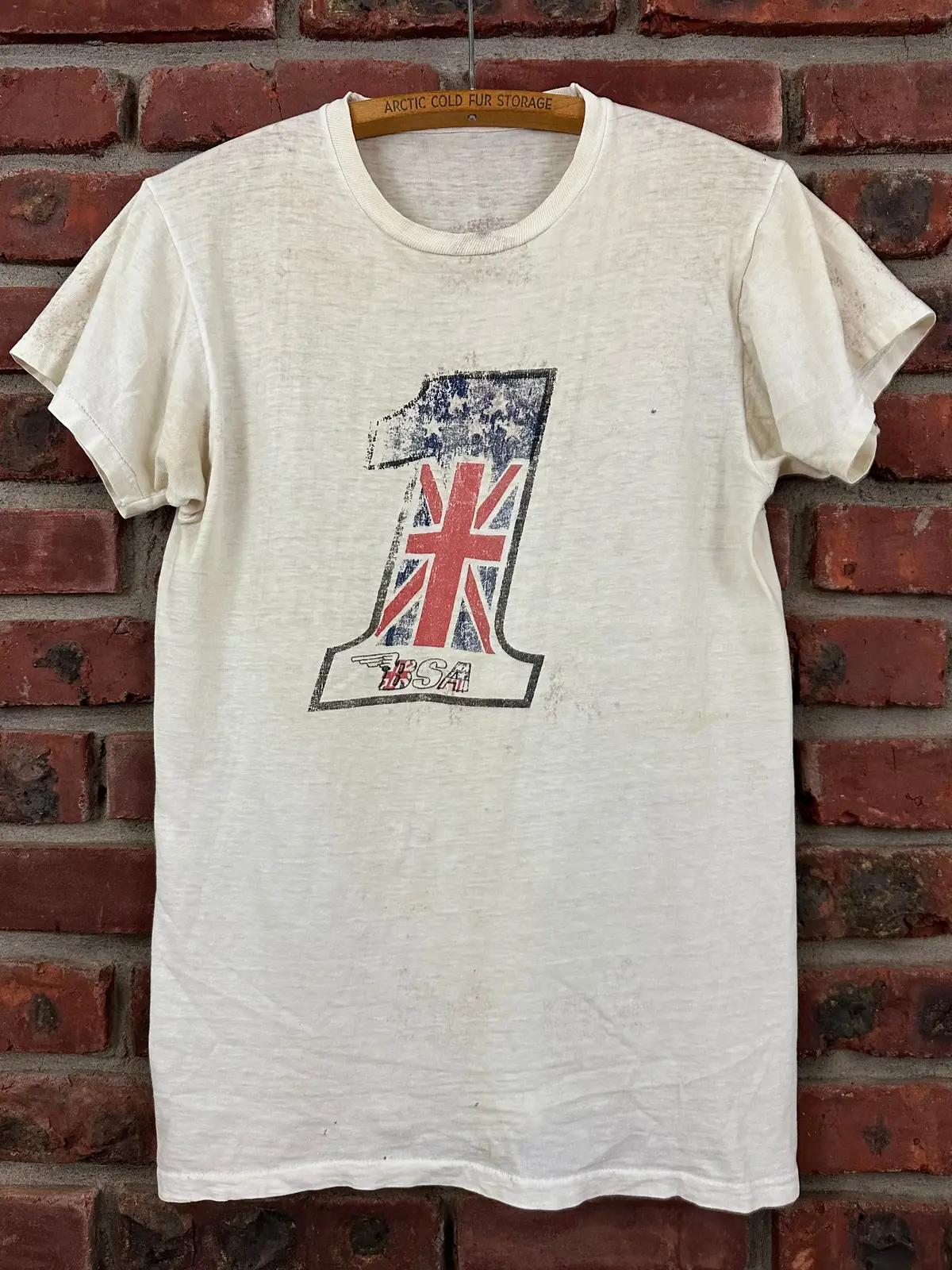 Vintage 60S 1960S Bsa Motorcycles Dealer T-Shirt Endres Cycle Store Utica New York White Mens Small Medium S M 18X25.5 2