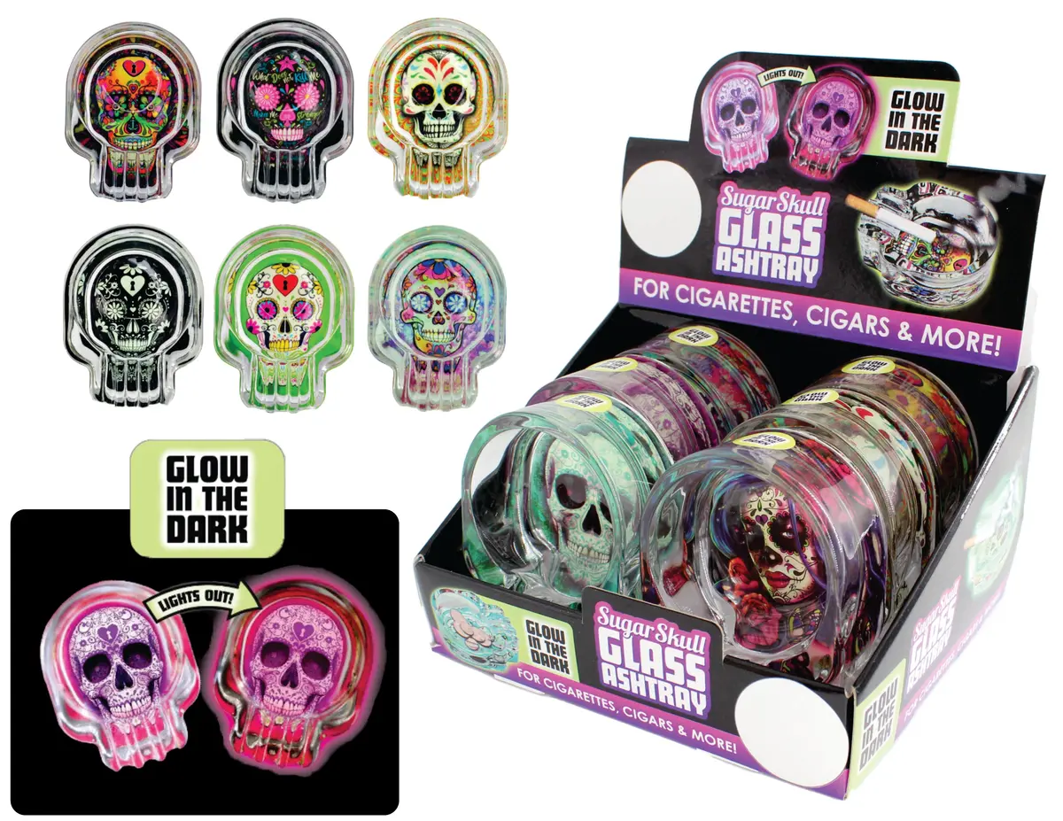 Nov Ashtray Glass Sugar Skull (6) (020120) 1