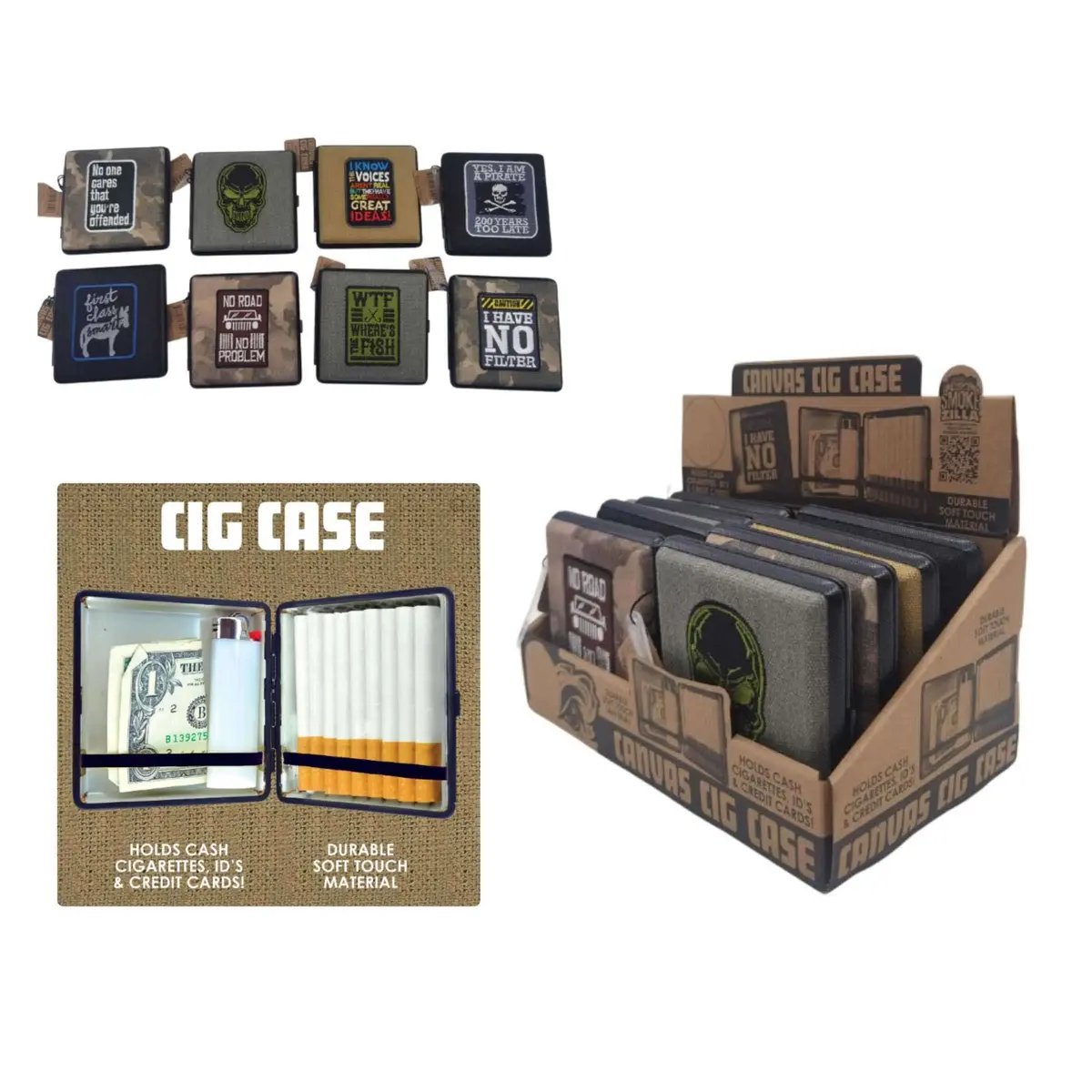 Nov Canvas Cig Case With Patch (8Pc/Disp) (023051) 1
