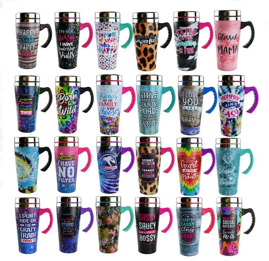 Nov Travel Mug Asst Print W/Handle 16 Oz  B (023081L) 1