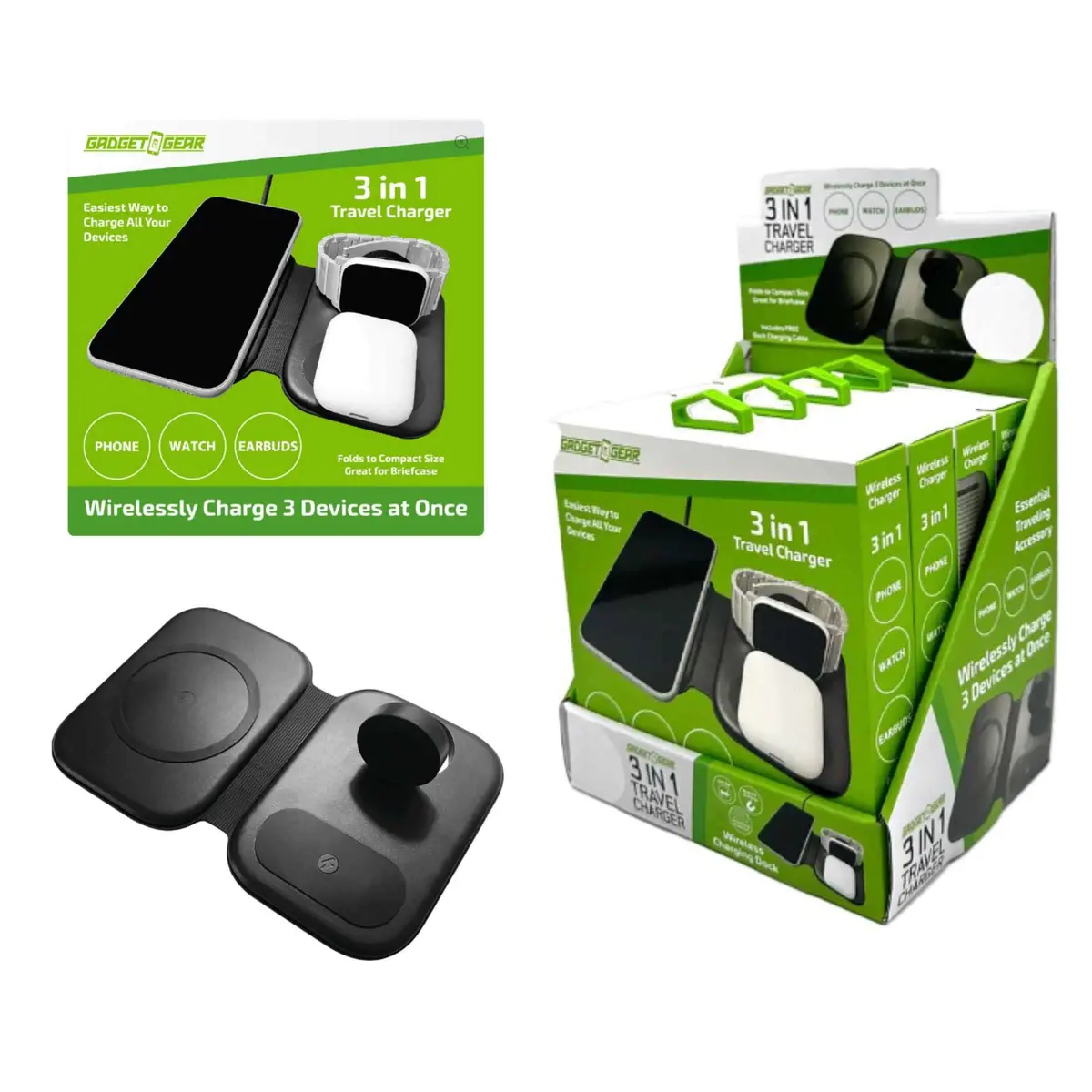 Nov 3 In 1 Travel Charger Phone/Watch/Earbuds (4Pc/Disp) (023754) 1