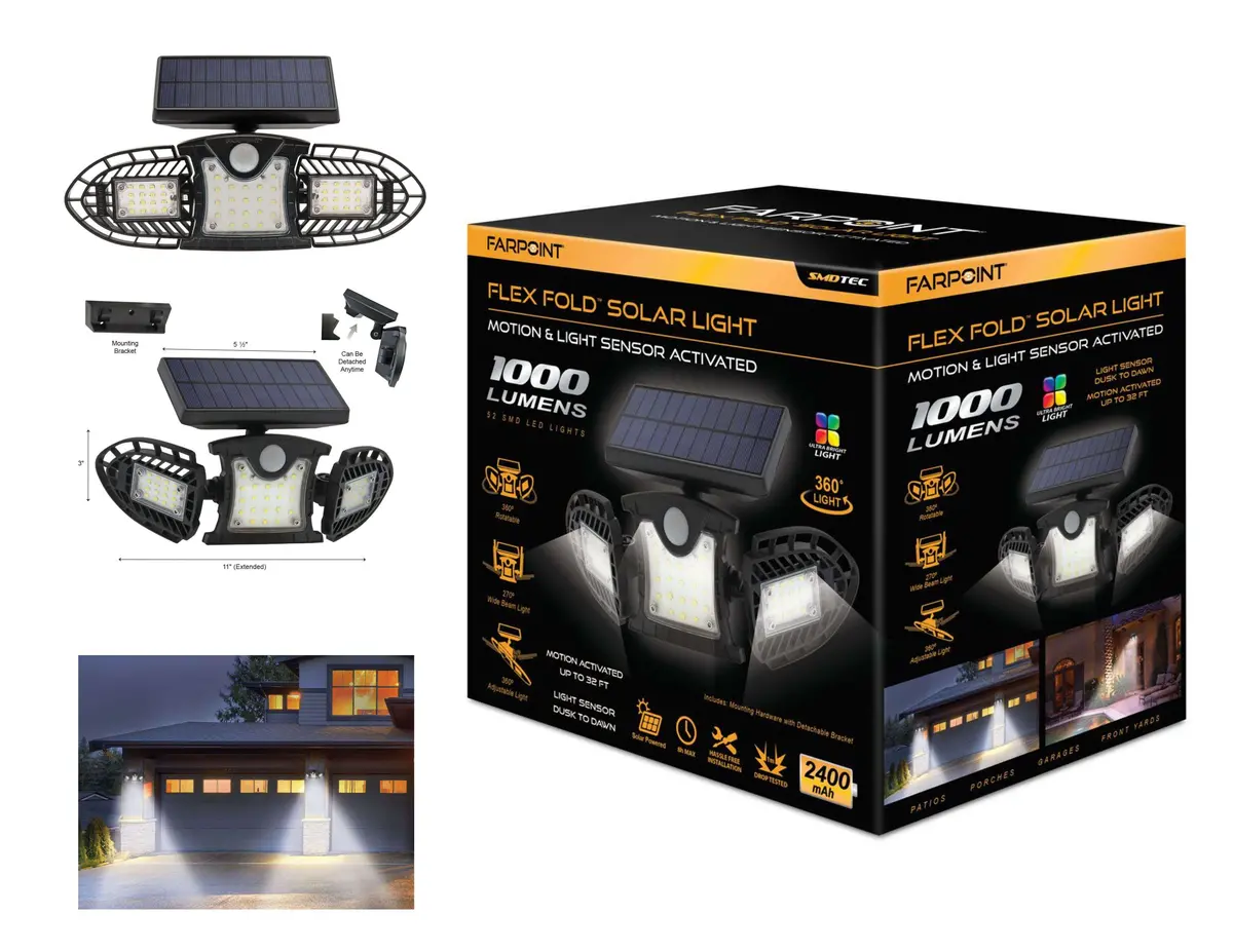 Flt 1000Lm Flex Fold Solar Motion & Light Sensor Activated (Wmsl10004) 1