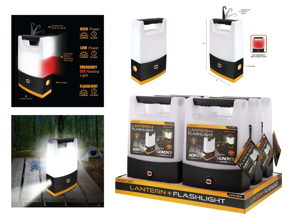 Flt 1000Lm Lantern 100Lm F/Light W/Red Flasher 6Aa Incl6/Tray 1