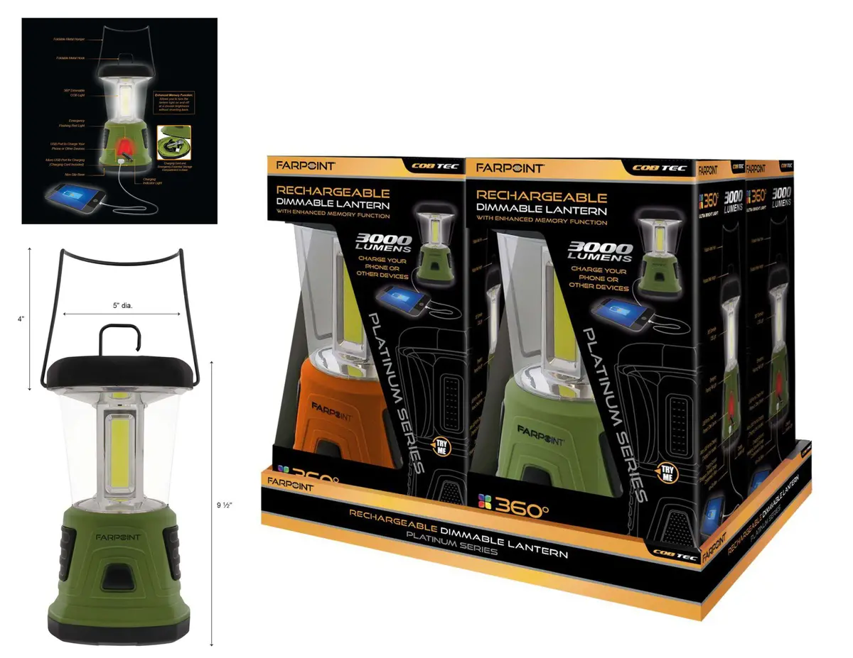 Flt Cob 3000Lm Rechargeable Lantern 2 Colors 4/Disp 1