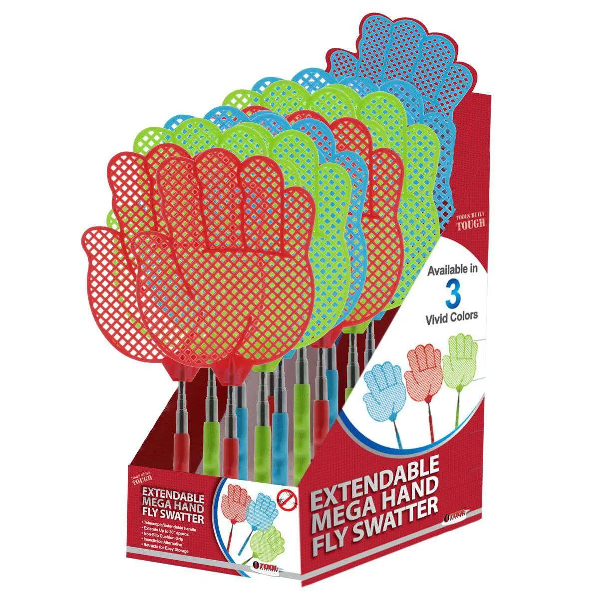 Tk Extendable Mega Hand Fly Swatter 12Pcs/Display -3 Colors 1