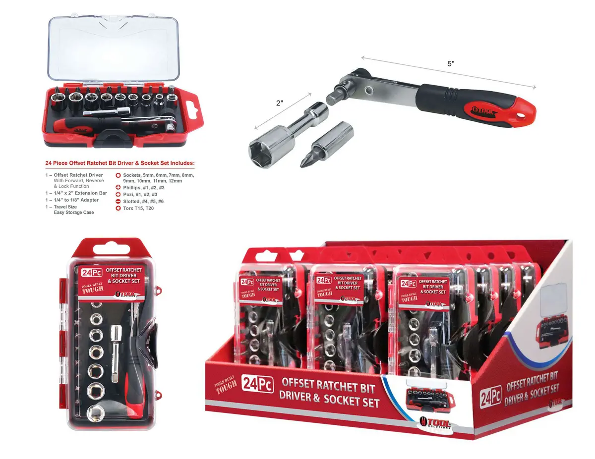 Tk 24 Pc Ratchet Bit Driver & Socket Set 12 Sets/Disp 1
