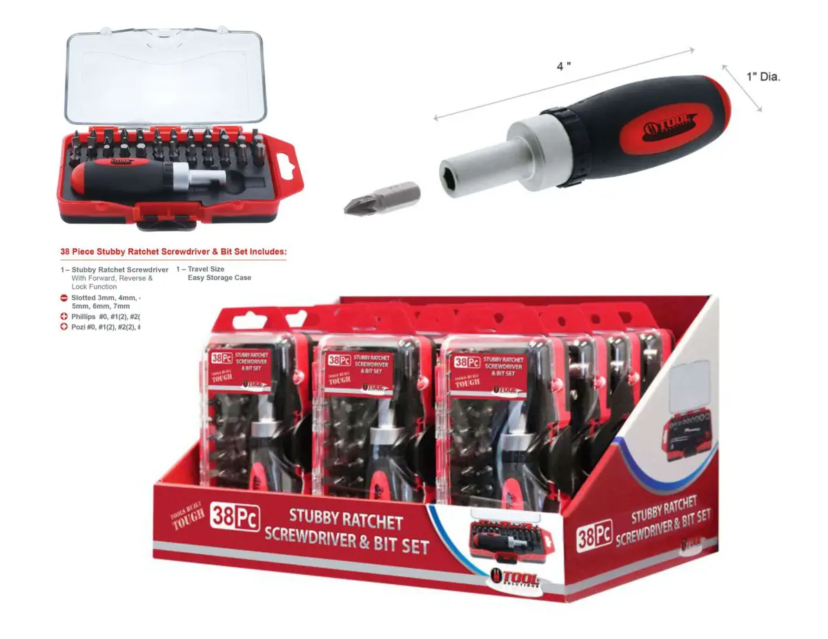 Tk 38Pc Ratchet Screwdriver & Bit Set 12Sets/Disp 1