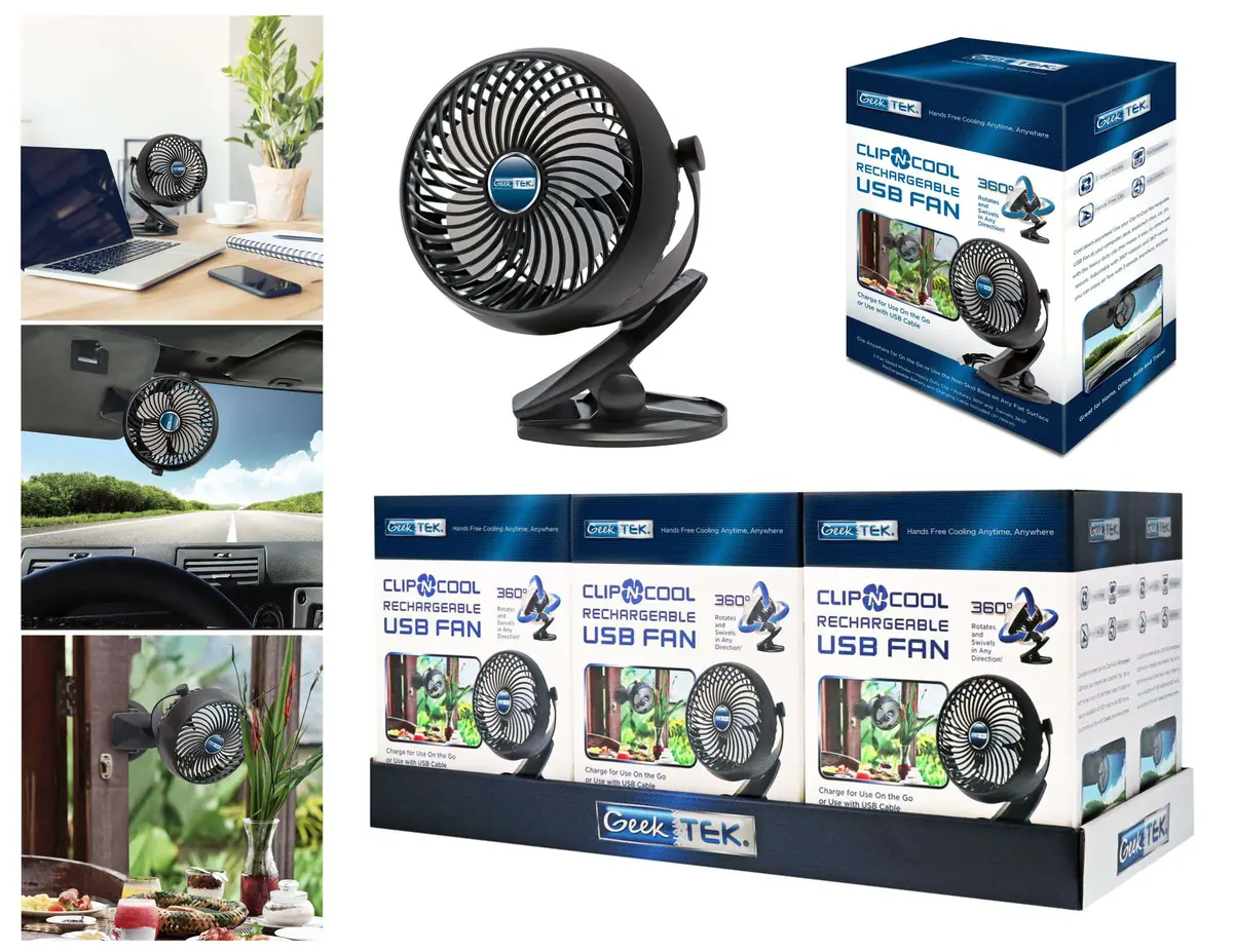 Tk Clip N Cool Rechargeable Usb Fan W/Clip 6/Tray 1
